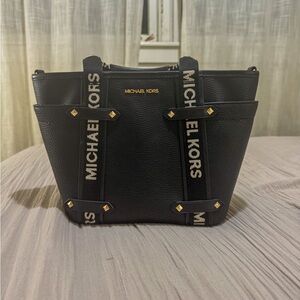 Michael Kors Black Tote with Textured Material and Gold Accents